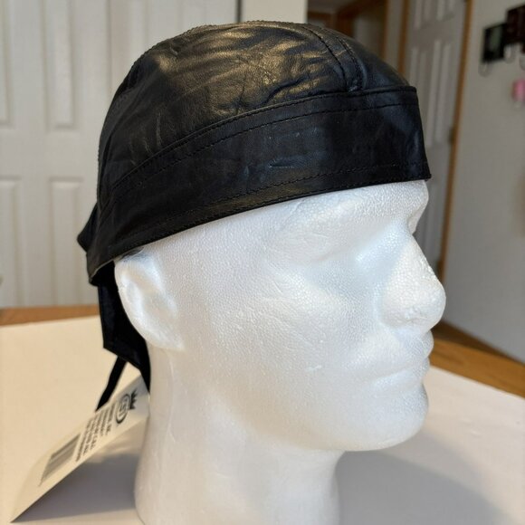 DanBanna bandana Black Leather Doo Rag Headwear cloth Lined - Picture 1 of 7